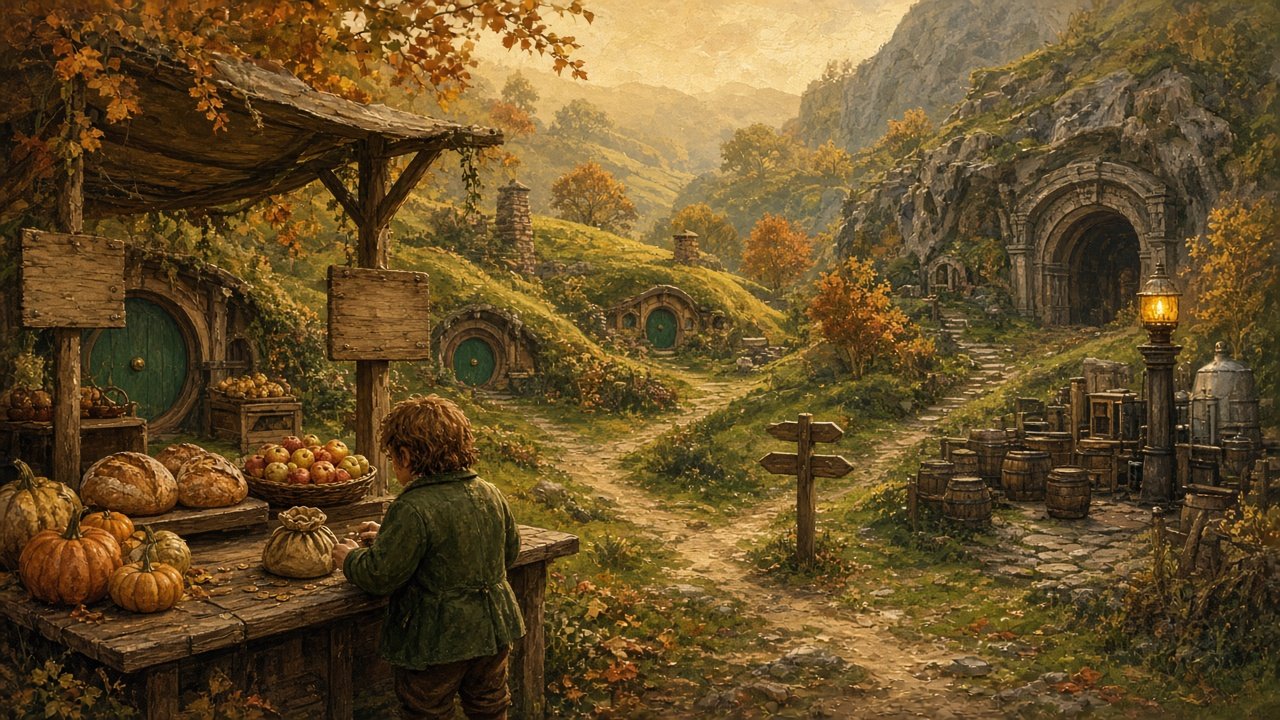 Three forking roads leading from a valley toward distant mountains